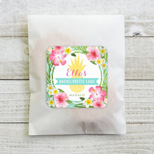 Tropical Pineapple Floral Bachelorette Luau Square Sticker (Creator Uploaded)