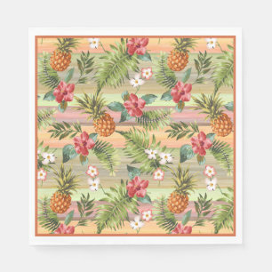 Tropical Pineapple Floral Botanical Leaves Pattern Napkins