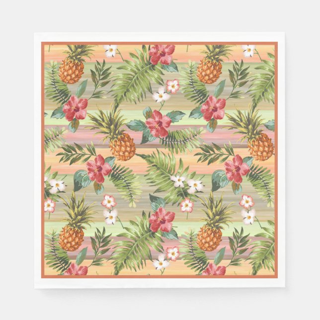 Tropical Pineapple Floral Botanical Leaves Pattern Napkins (Front)