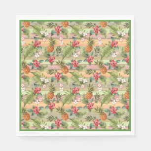 Tropical Pineapple Floral Botanical Leaves Pattern Napkins