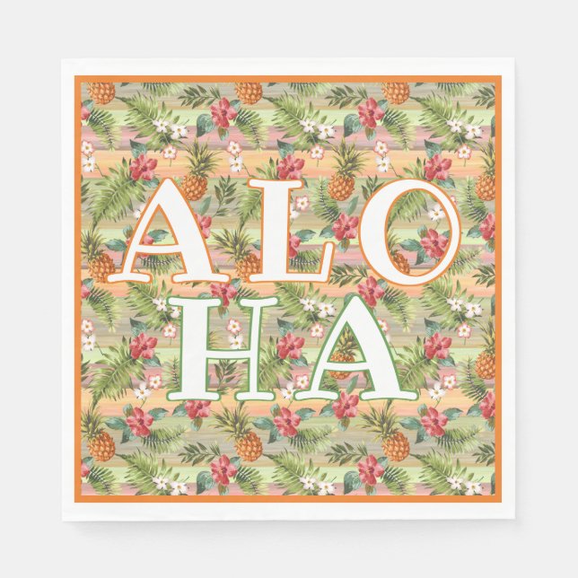 Tropical Pineapple Floral Botanical Leaves Pattern Napkins (Front)