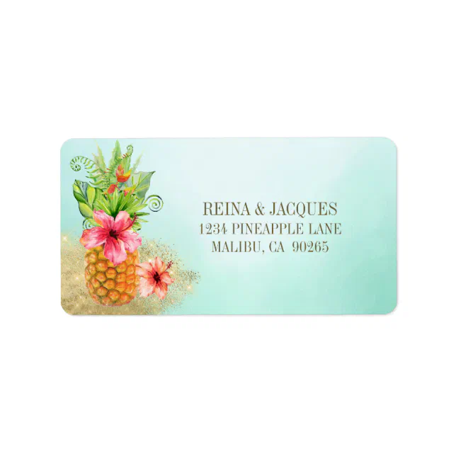 Tropical Pineapple Floral Bouquet Return Address Label | Zazzle