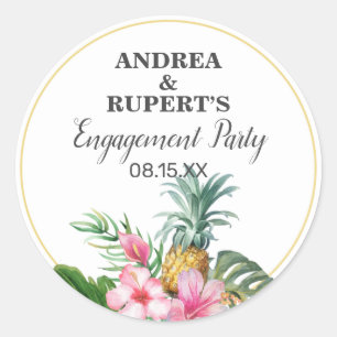 Tropical Pineapple Floral Engagement Party Classic Round Sticker