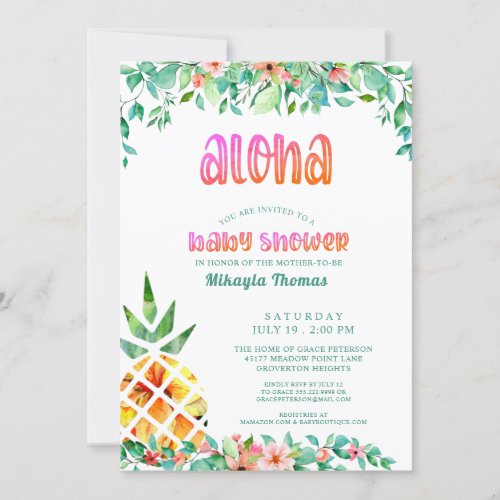 Tropical Pineapple Floral Luau Baby Shower Invitation