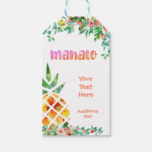 Tropical Pineapple Floral MAHALO Thank You Gift Tags