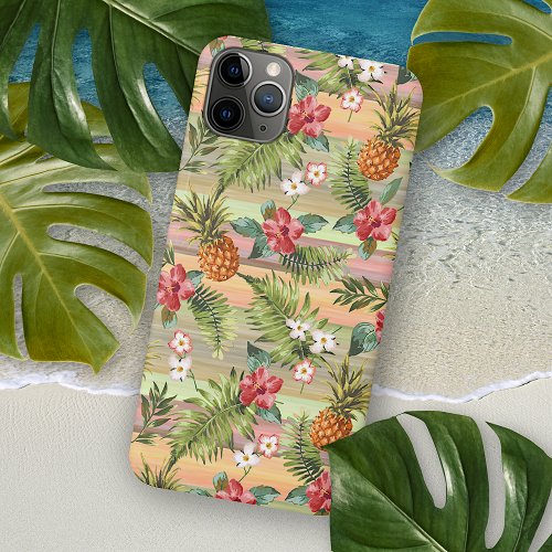 Tropical Pineapple Floral Watercolor Art Pattern iPhone 11 Pro Max Case