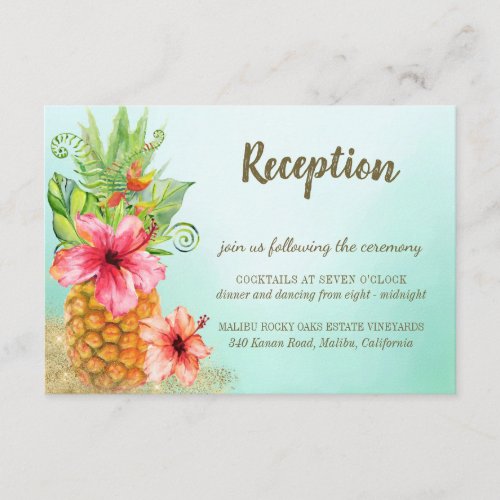 Tropical Pineapple Floral Wedding Reception Enclosure Card