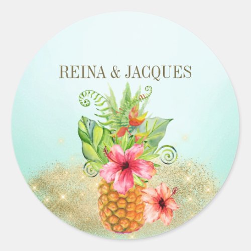 Tropical Pineapple Floral Wedding Seal Sticker