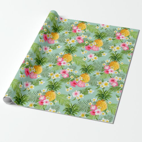 Tropical Pineapple Floral Wrapping Paper