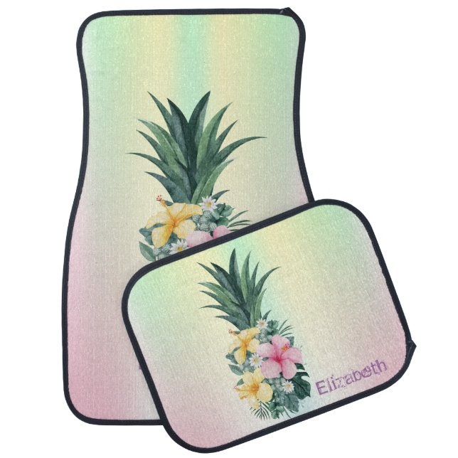 Tropical Pineapple Flowers  Iridescent Car Floor Mat (Set)