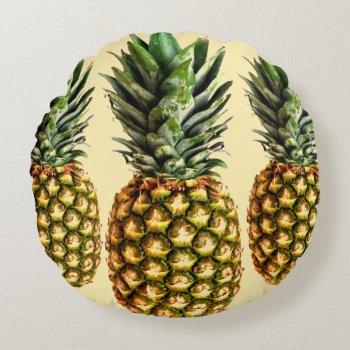 Tropical Pineapple Fruit Custom Round Throw Pillow by photoedit at Zazzle