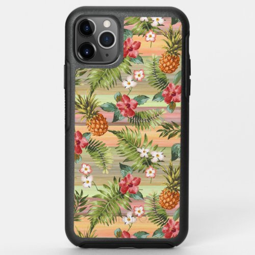 Tropical Pineapple Fruit Floral Stripes Pattern OtterBox Symmetry iPhone 11 Pro Max Case