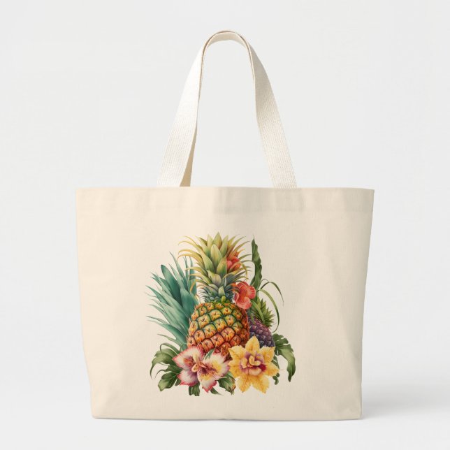 Tropical Pineapple Fruit  Large Tote Bag (Front)