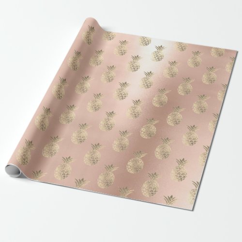 Tropical pineapple fruit rose gold blush powder wrapping paper