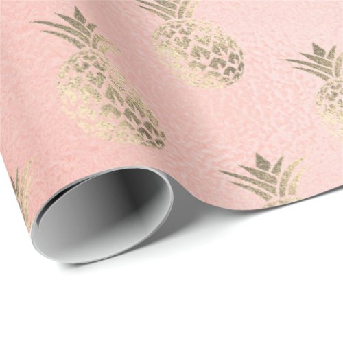 Tropical pineapple fruit rose gold  glass sparkly wrapping paper
