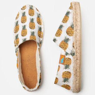 Tropical Pineapple Fruit Watercolor, White Canvas Espadrilles