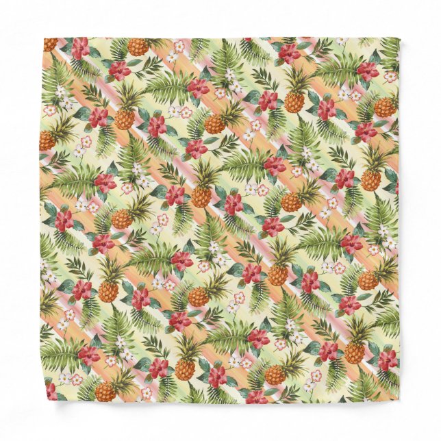 Tropical Pineapple Fruits Floral Stripes Pattern Bandana (Front)