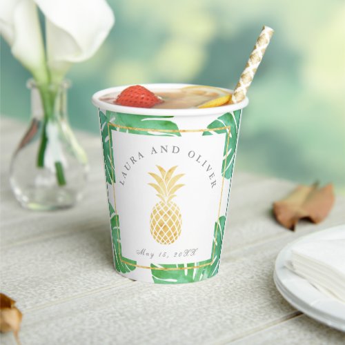 Tropical Pineapple Gold Paper Cups