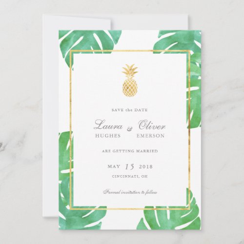 Tropical Pineapple Gold Save the Date Cards