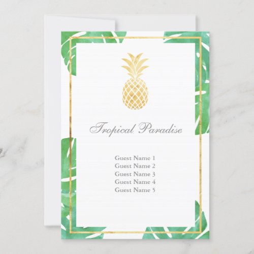 Tropical Pineapple Gold Seating Cards _ Vertical