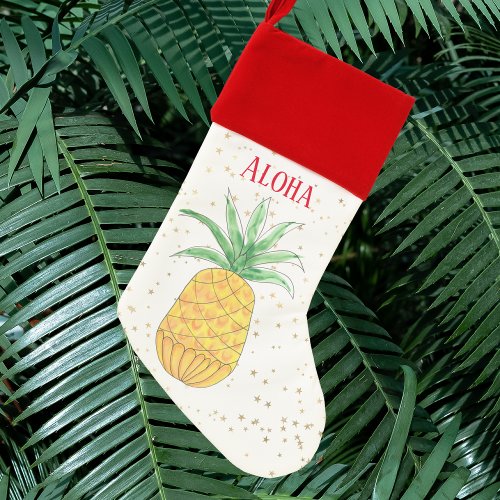 Tropical Pineapple Gold Stars Aloha Christmas Stocking