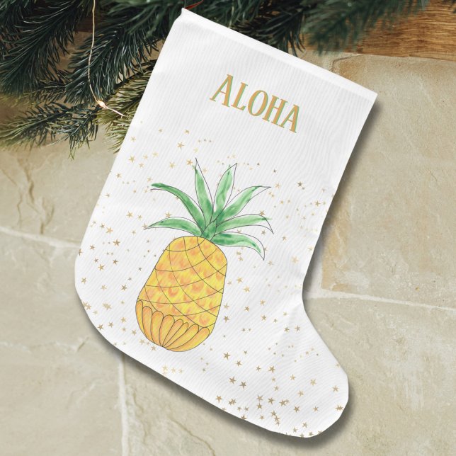 Tropical Pineapple Gold Stars Aloha Name Large Christmas Stocking (Creator Uploaded)