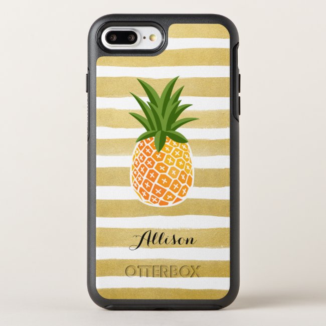 Tropical Pineapple Gold Stripes Monogram Name OtterBox Symmetry iPhone 8 Plus/7 Plus Case
