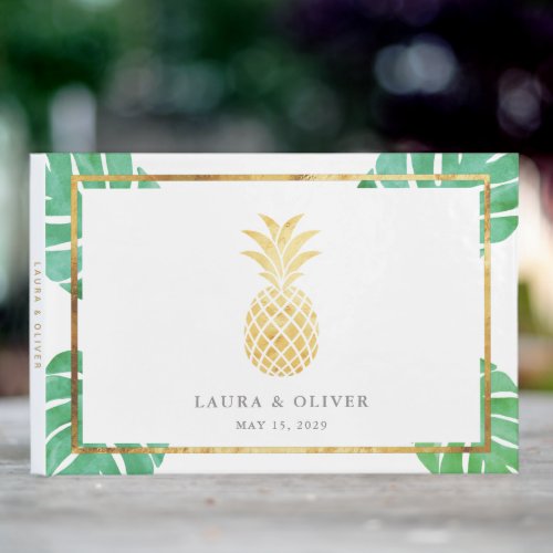 Tropical Pineapple Gold Wedding  Guest Book