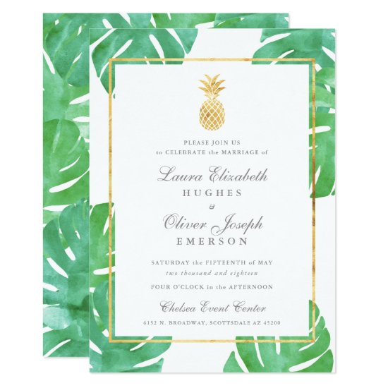 Tropical Pineapple Gold Wedding Invitations