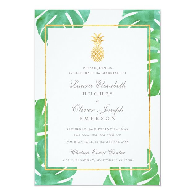Tropical Pineapple Gold Wedding Invitations
