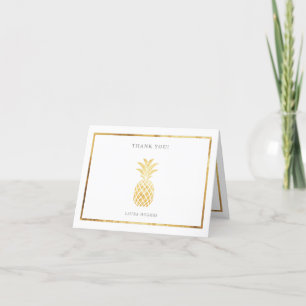 Tropical Pineapple Gold Wedding  Letterpress Thank You Card
