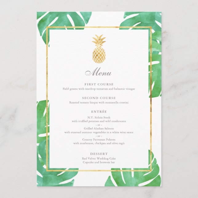 Tropical Pineapple Gold Wedding Menu (Front)