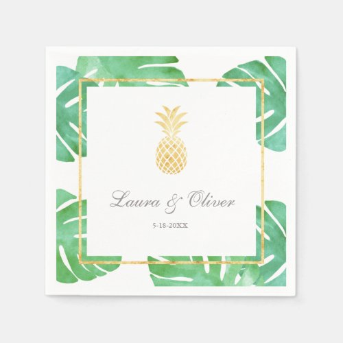 Tropical Pineapple Gold Wedding Napkins