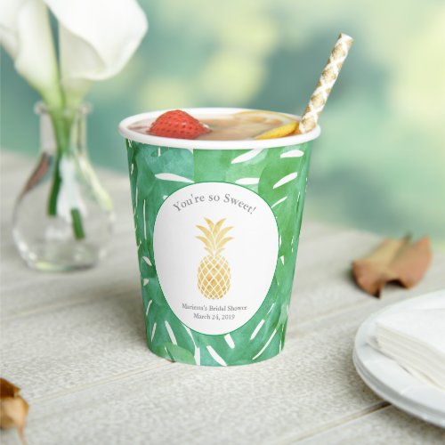 Tropical Pineapple Gold Wedding Shower Paper Cups