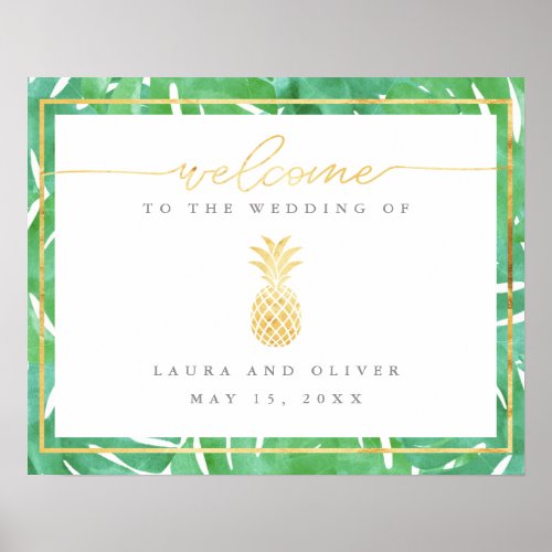 Tropical Pineapple Gold Wedding Welcome Sign