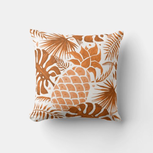 Tropical pineapple golden white botanical throw pillow