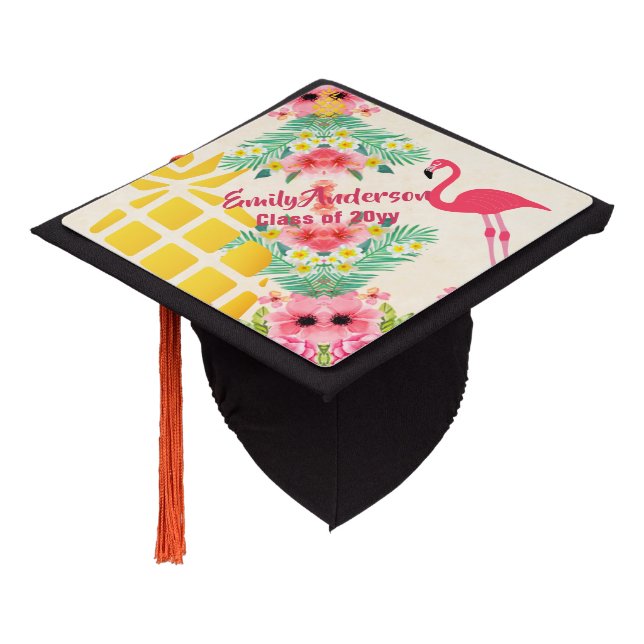 Tropical Pineapple Graduation Cap Topper Named (Angled)