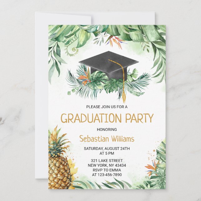 Tropical Pineapple Graduation Party Invitation (Front)