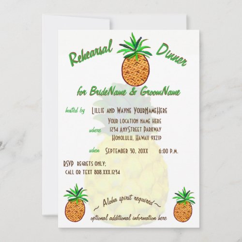 Tropical Pineapple Hawaii Rehearsal Dinner Invitation