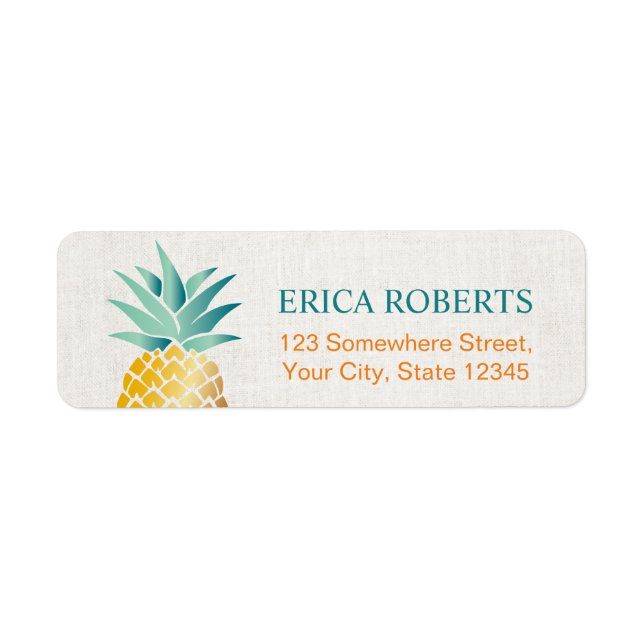 Tropical Pineapple Hawaiian Classy Linen Label (Front)