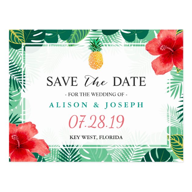 Tropical Pineapple Hawaiian Hibiscus Save The Date Postcard