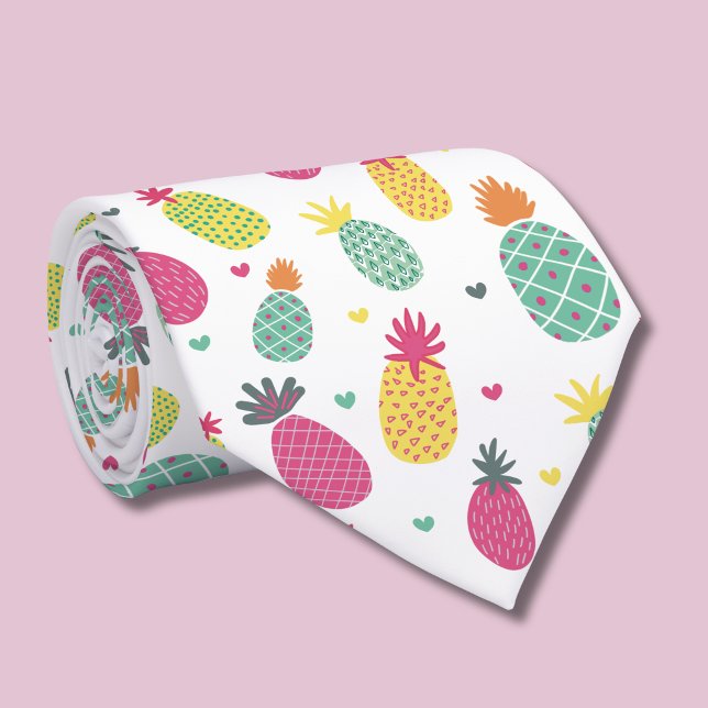 Tropical Pineapple & Heart Pattern Neck Tie (Pineapple tie)