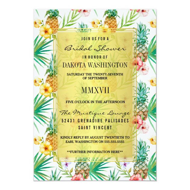 Tropical Pineapple & Hibiscus Bridal Shower Invitation