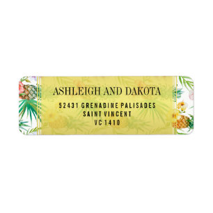 Tropical Pineapple & Hibiscus Destination Wedding Label