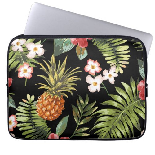 Tropical Pineapple Hibiscus Flowers Laptop Sleeve