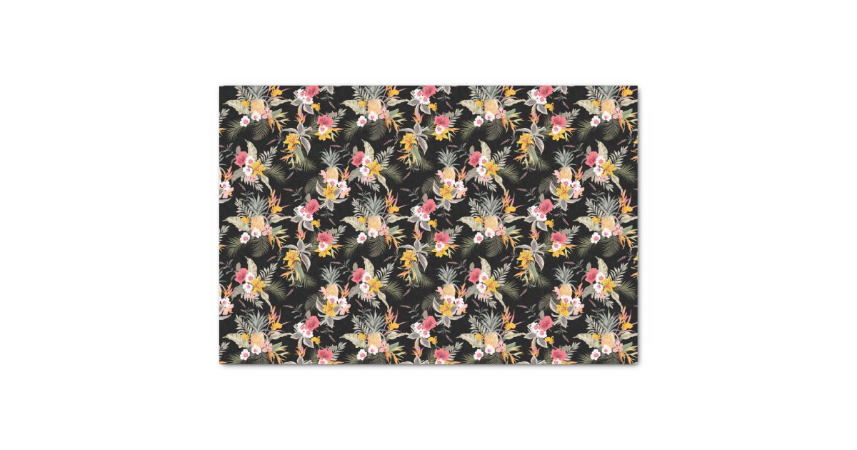 Chic Gold Pineapples Tropical Black Tissue Paper