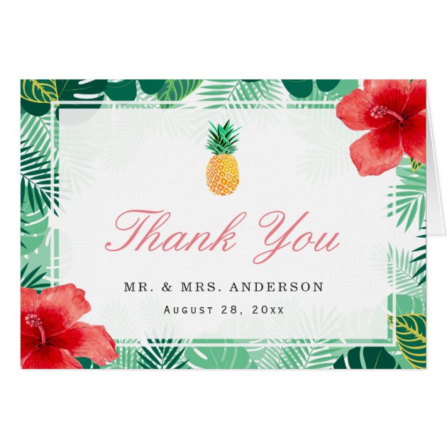 Tropical Pineapple Hibiscus Leaves Thank You Card