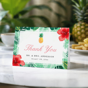 Tropical Pineapple Hibiscus Leaves Thank You Card
