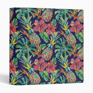 Tropical Pineapple Hibiscus Pattern 3 Ring Binder