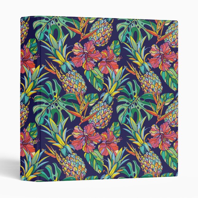 Tropical Pineapple Hibiscus Pattern 3 Ring Binder (Front/Spine)